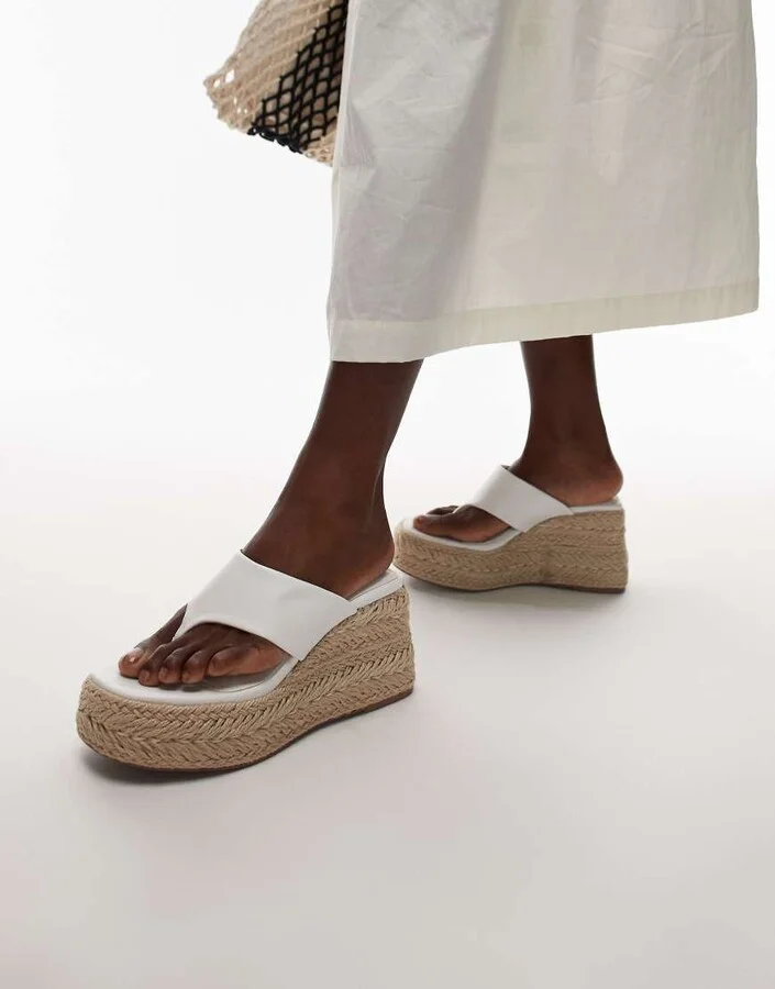 Topshop Heidi toe thong espadrille wedges in white