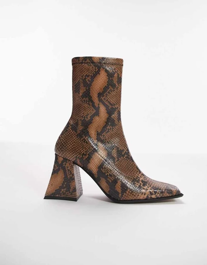 Topshop Honey premium leather block heel ankle boot in snake - Image 2