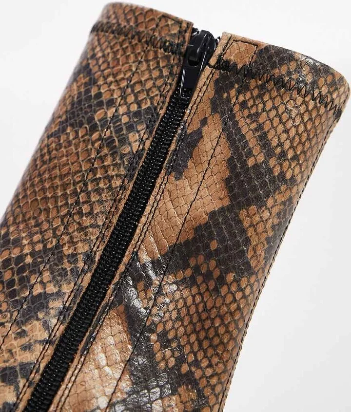 Topshop Honey premium leather block heel ankle boot in snake - Image 3