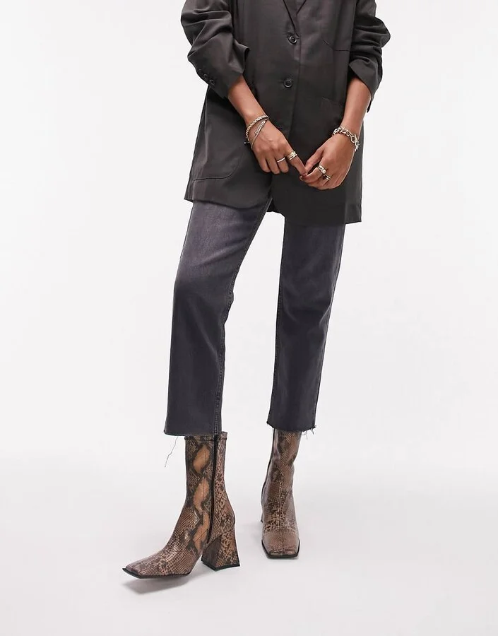 Topshop Honey premium leather block heel ankle boot in snake - Image 4
