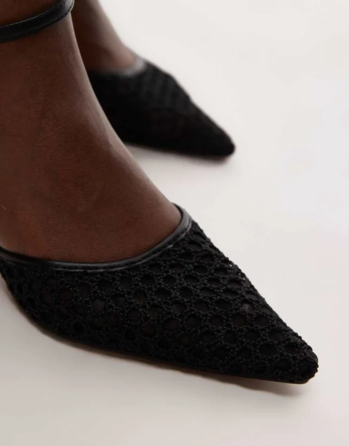Topshop Iggy sling back mesh mid heel pumps in black - Image 2