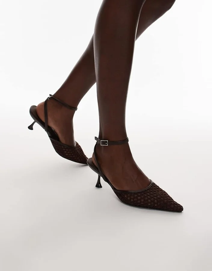 Topshop Iggy slingback mesh mid heel pumps in chocolate