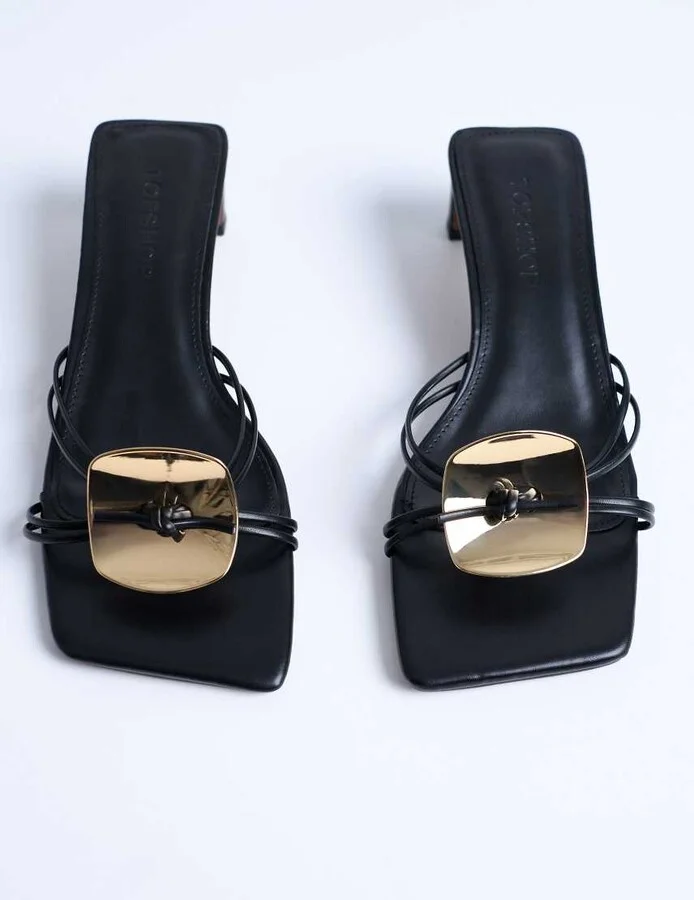 Topshop Ilaria kitten heeled sandal with metal trim in black - Image 2