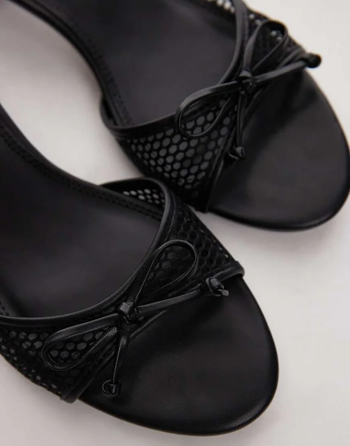 Topshop Imai mesh mid heeled mules with bow detail in black - Image 2