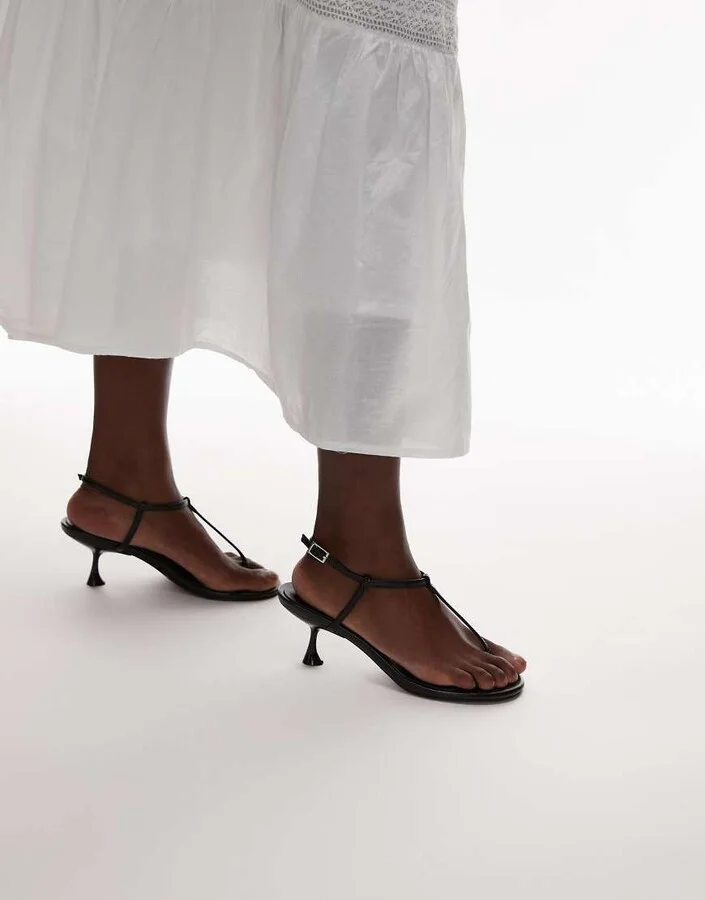 Topshop Imani toe thong mid heel sandals in black
