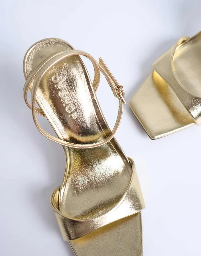 Topshop Immy cone heel sandals in gold - Image 3