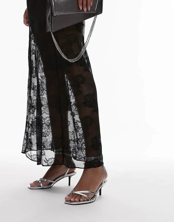 Topshop Imogen strappy mid heeled sandals in silver - Image 3