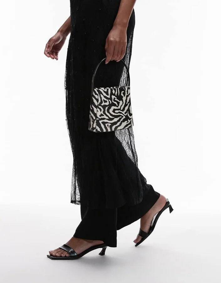 Topshop Inga square toe slip on mid heeled sandals in black - Image 3