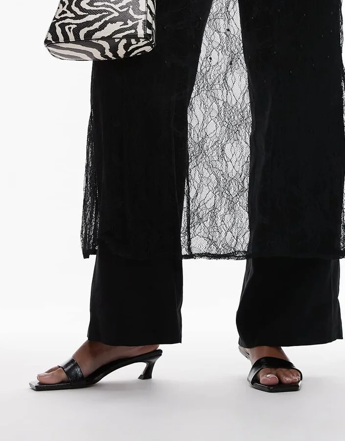 Topshop Inga square toe slip on mid heeled sandals in black - Image 4