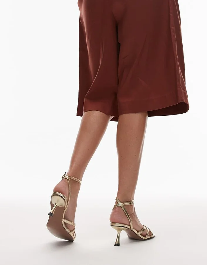 Topshop Iris slanted heel sandals in gold - Image 2