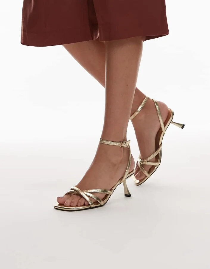 Topshop Iris slanted heel sandals in gold