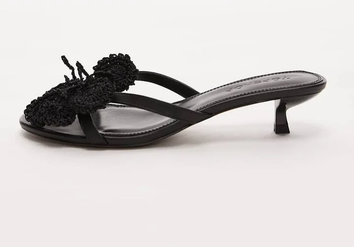 Topshop Ish kitten heeled sandals with knit flowers in black - Image 3