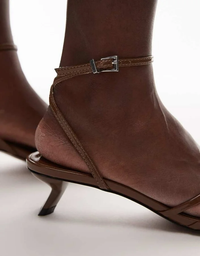 Topshop Isme strappy kitten heel sandals in tan - Image 2
