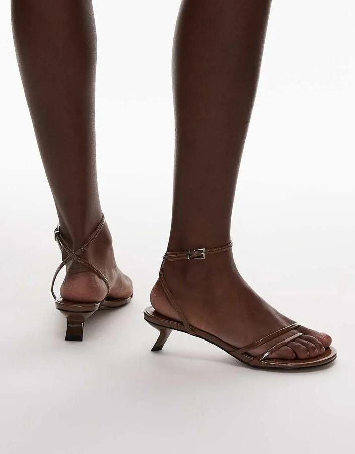Topshop Isme strappy kitten heel sandals in tan - Image 3