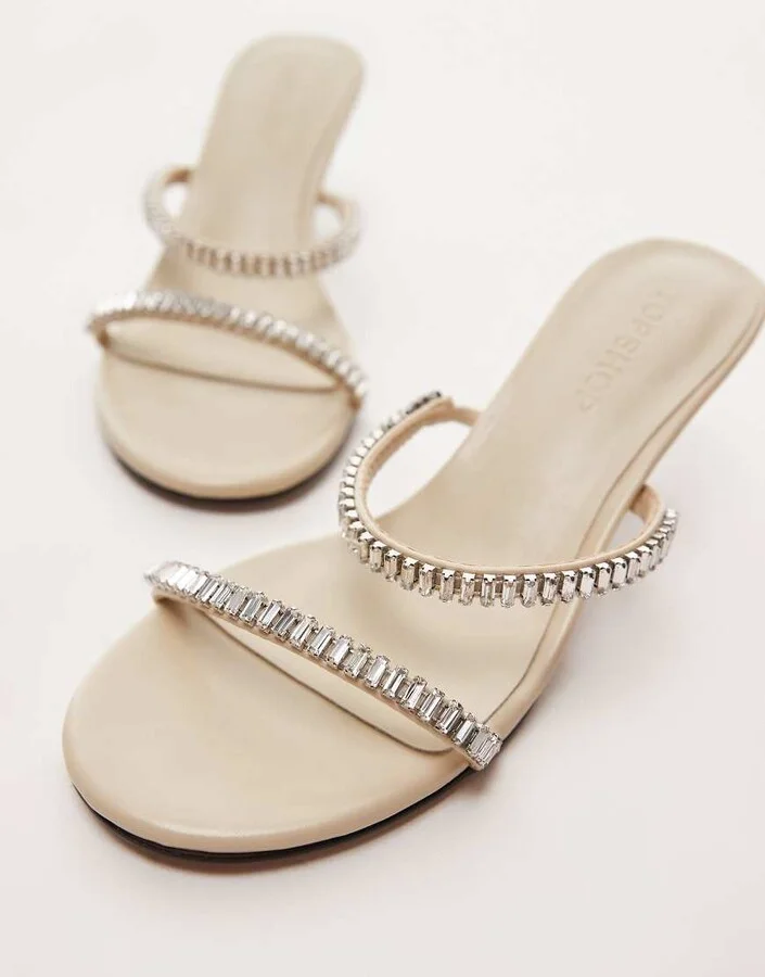 Topshop Issa embellished mid heel sandals in off white - Image 2