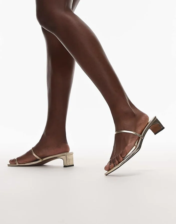 Topshop Ivy mid heeled sandals in gold - Image 4