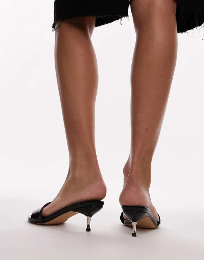 Topshop Izz rounded mid pin heel mule in black - Image 4