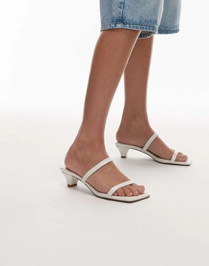 Topshop Izzy cone heel mules in off white