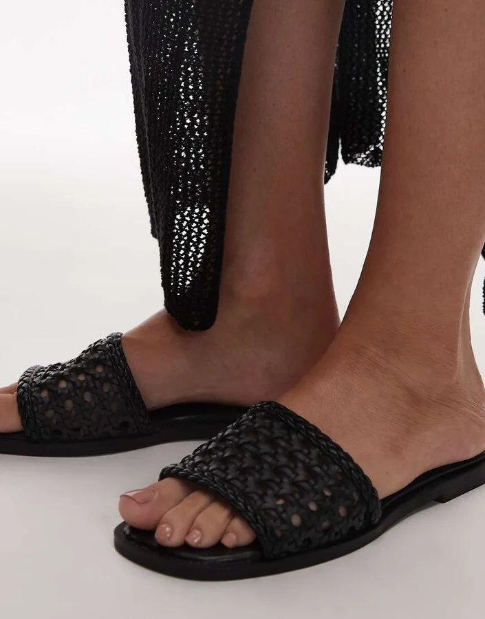 Topshop Jackie flat weave sandals in black - Image 3