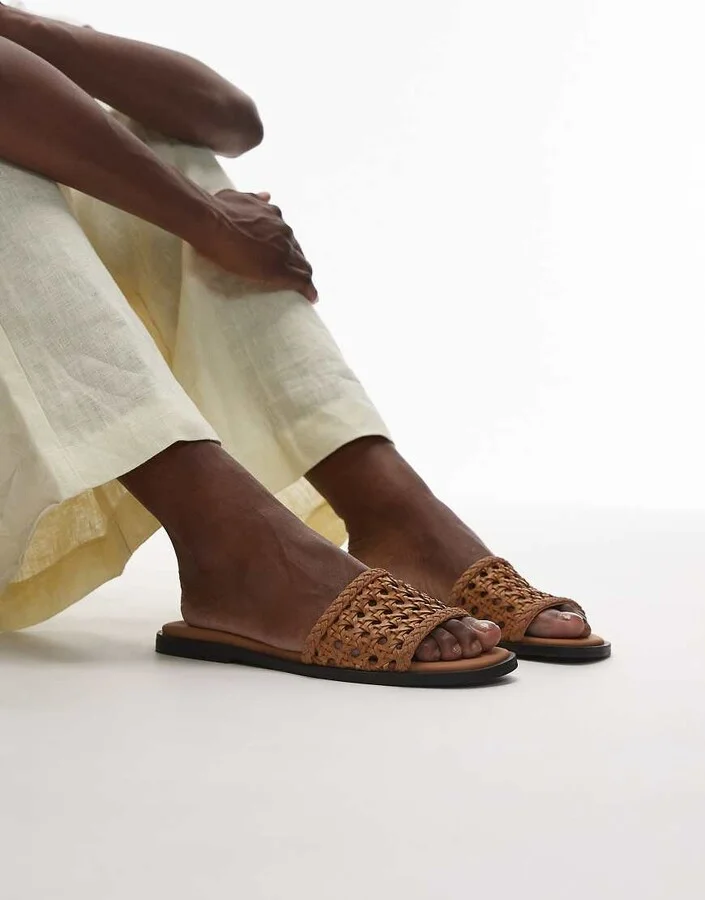 Topshop Jackie woven flat sandals in tan