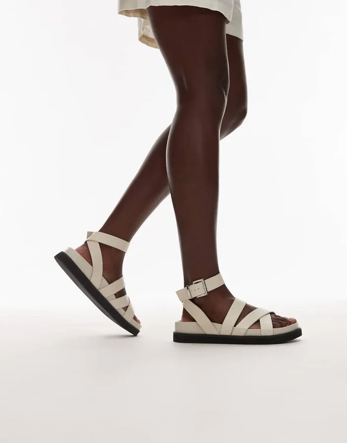Topshop Jady flat sandal in off white croc