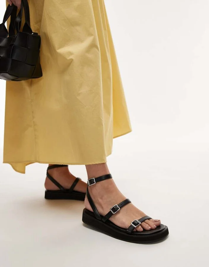 Topshop Jake buckle sandals in black