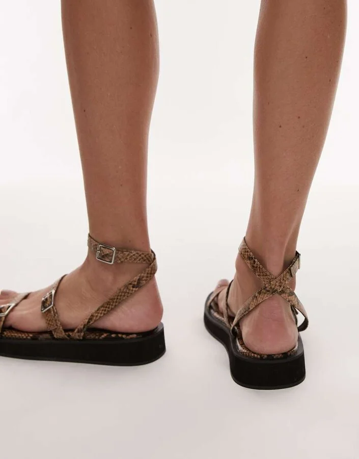 Topshop Jake buckle sandals in snake print - Image 3