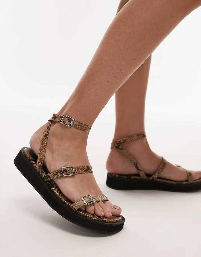 Topshop Jake buckle sandals in snake print