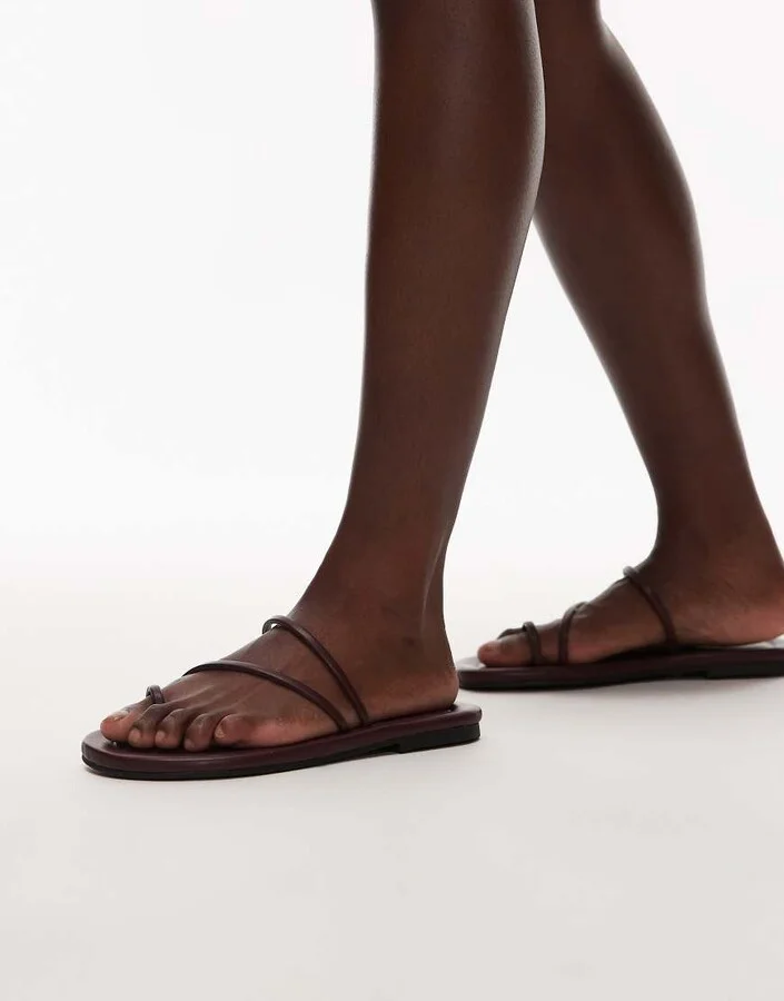 Topshop Jasper minimal sandals in burgundy