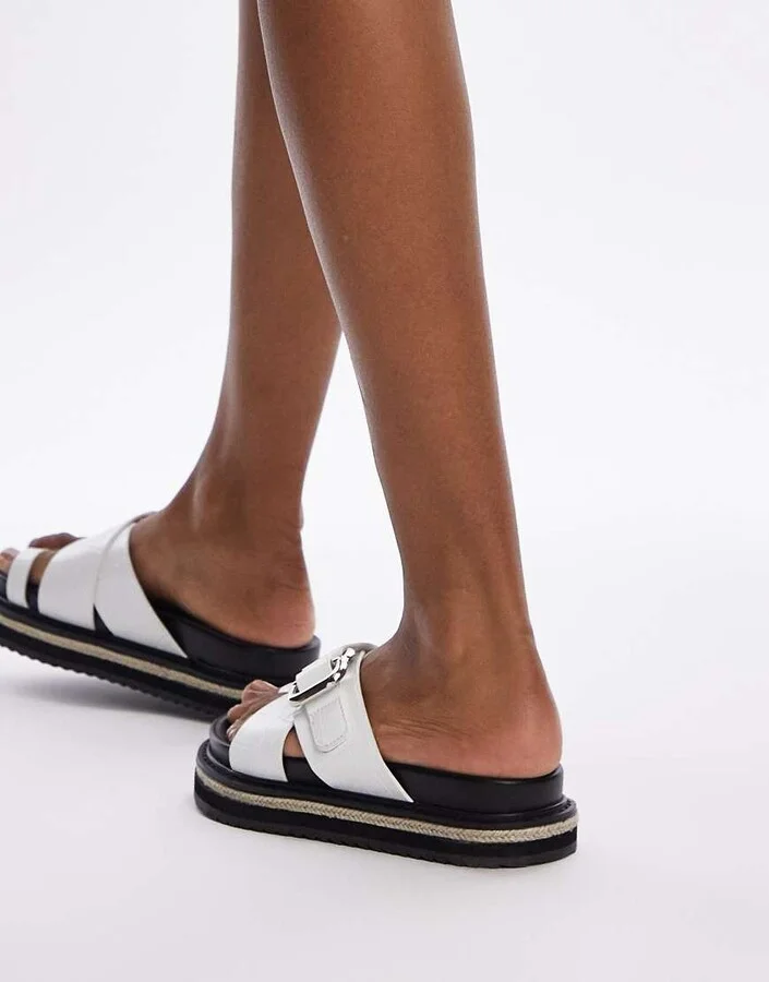 Topshop Jenny espadrille sandals with buckle detail in white croc - Image 2