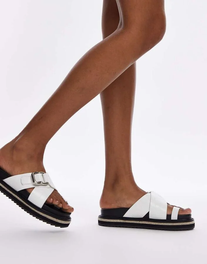 Topshop Jenny espadrille sandals with buckle detail in white croc - Image 4