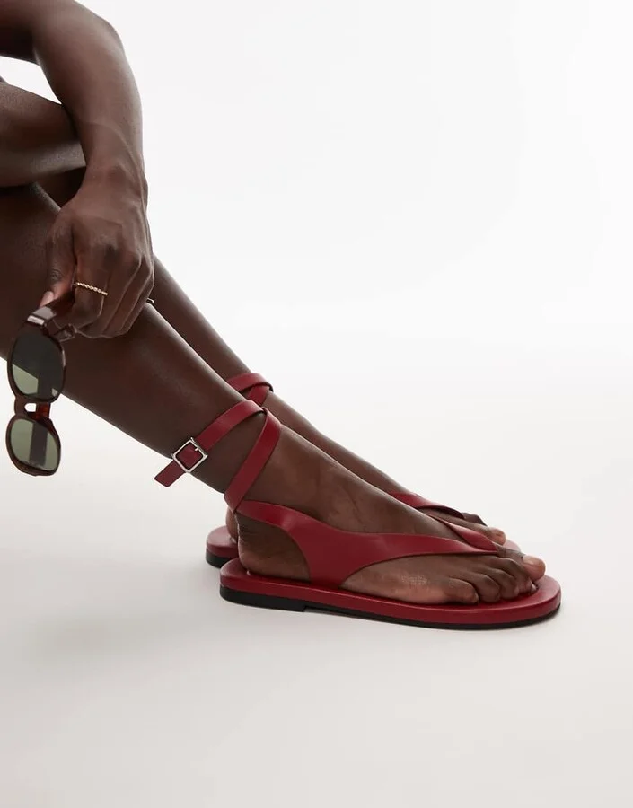 Topshop Jeremiah toe thong sandals in red