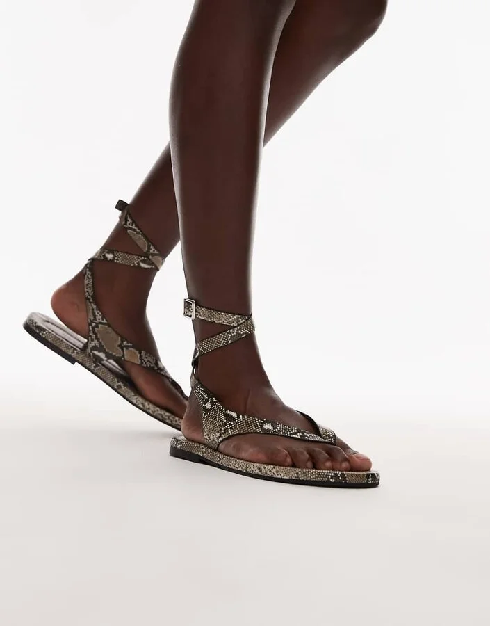Topshop Jeremiah toe thong sandals in snake