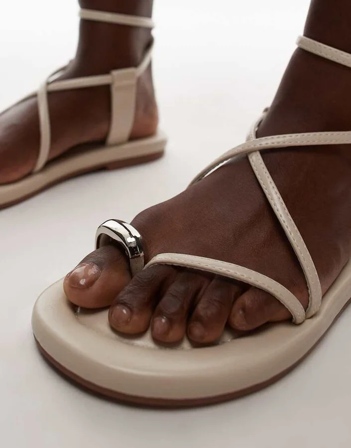 Topshop Jerry flat sandals with metal detail in off white - Image 2