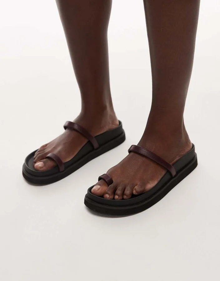 Topshop Josh minimal flat sandal in burgundy