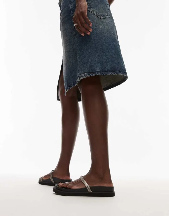 Topshop Josh minimal flat sandal in snake - Image 2
