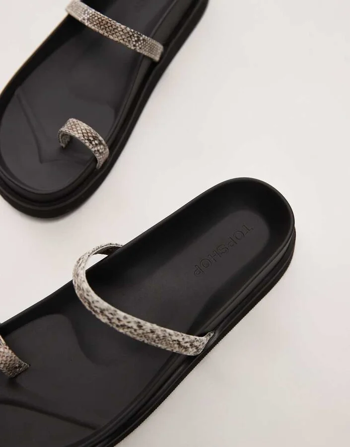 Topshop Josh minimal flat sandal in snake - Image 3