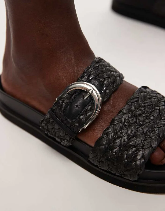 Topshop Kady woven flat sandals with buckle in black - Image 2