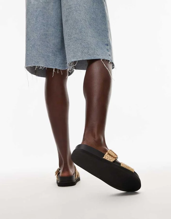 Topshop Kady woven flat sandals with buckle in natural - Image 2