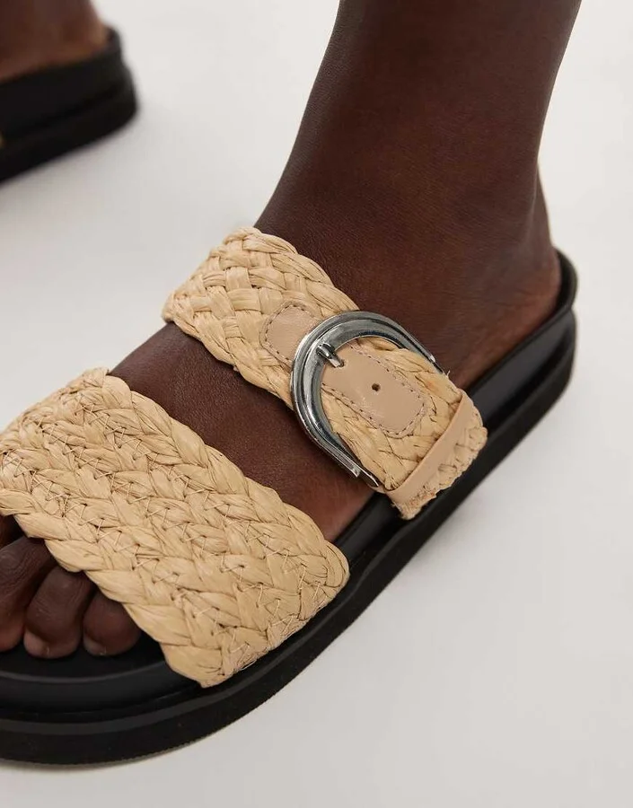 Topshop Kady woven flat sandals with buckle in natural - Image 4