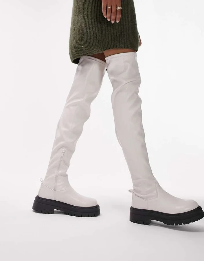 Topshop Kate chunky over the knee boots in off white - Image 2