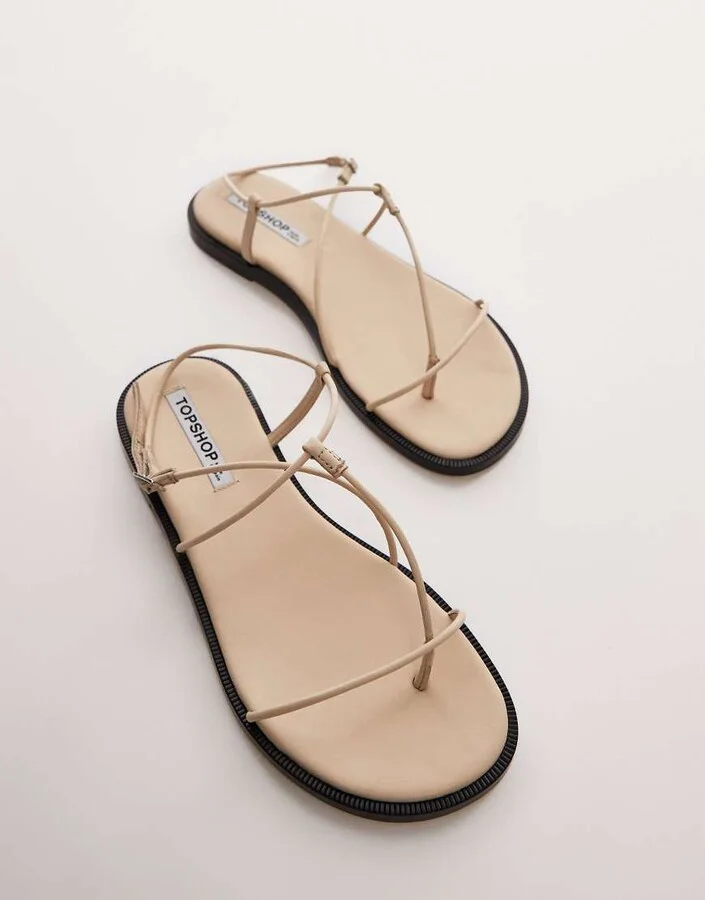 Topshop Katy premium leather minimal strappy sandals in off white - Image 3