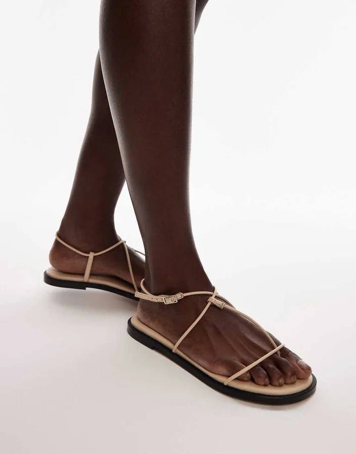 Topshop Katy premium leather minimal strappy sandals in off white