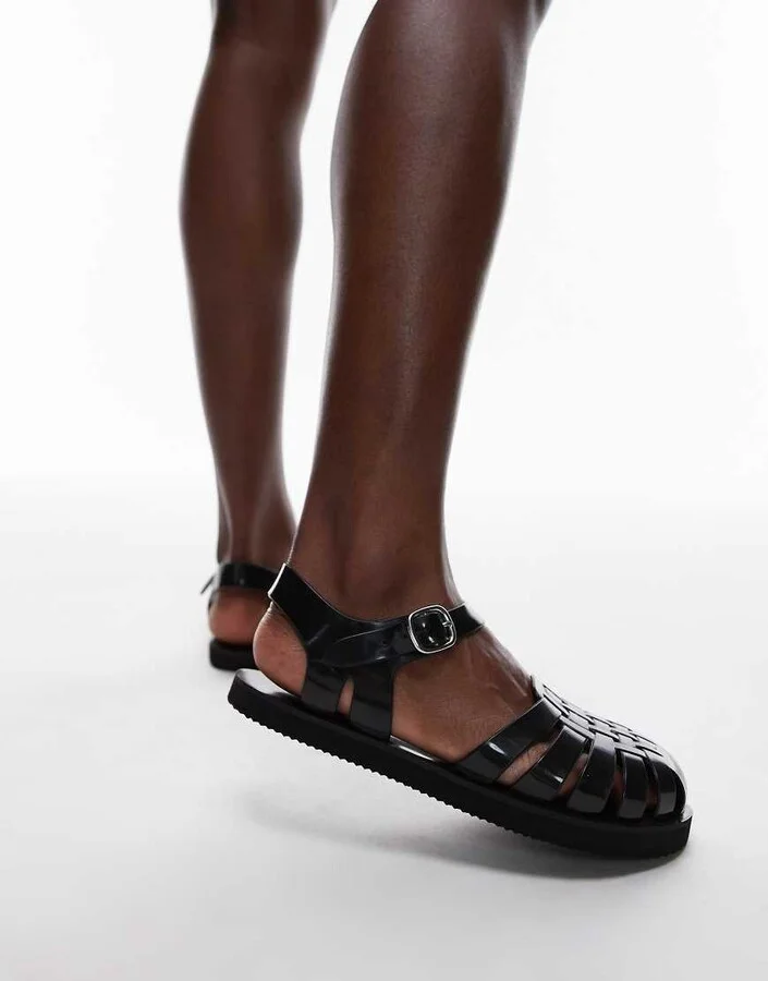 Topshop Kelly jelly flat sandals in black - Image 2