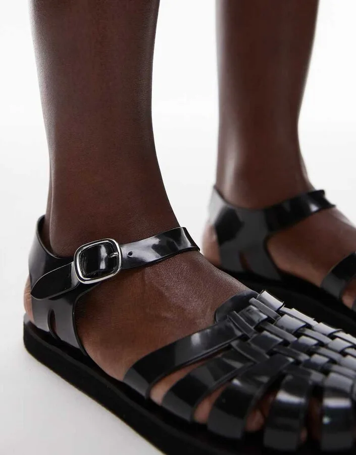 Topshop Kelly jelly flat sandals in black - Image 3