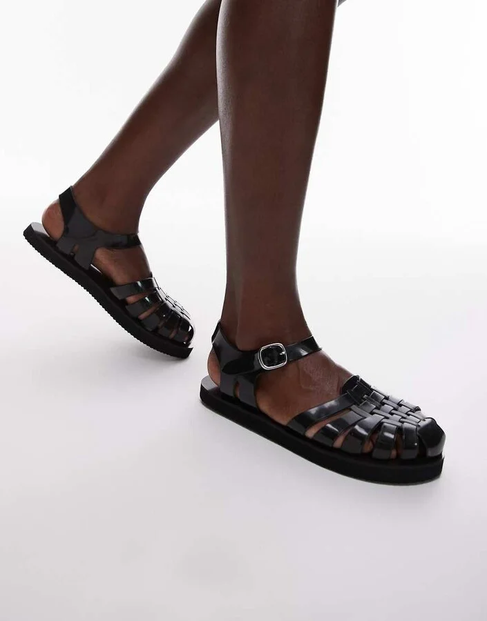 Topshop Kelly jelly flat sandals in black