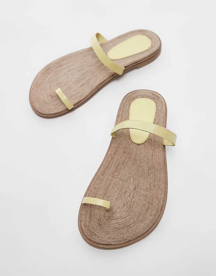 Topshop Kik real leather toe loop flat sandal in buttermilk yellow