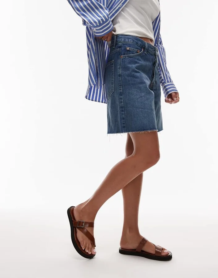 Topshop Kimberley premium real leather flat sandals in brown - Image 3
