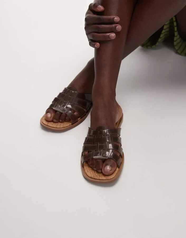 Topshop Kris jelly flat sandals in smoke gray