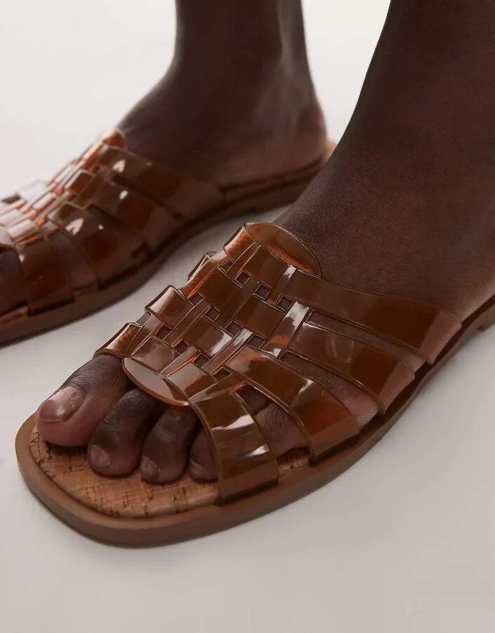 Topshop Kris jelly flat sandals in tan - Image 2